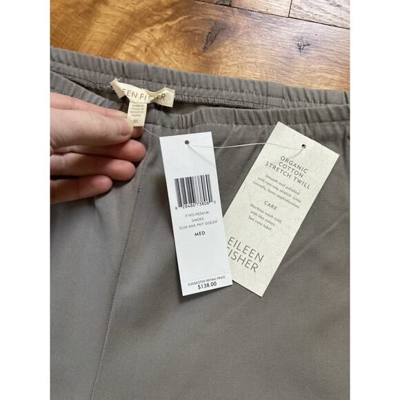 Eileen Fisher Smoke Organic Cotton Stretch Twill Slim Ankle Pant Side Zip Medium - Picture 2 of 9